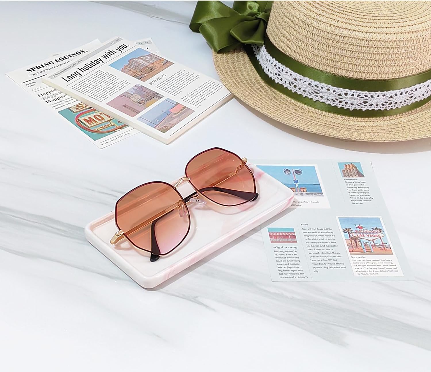 Tiny Ceramic Countertop and Vanity Tray for Cosmetics / 6.4 x 3 x 0.5 / Pink
