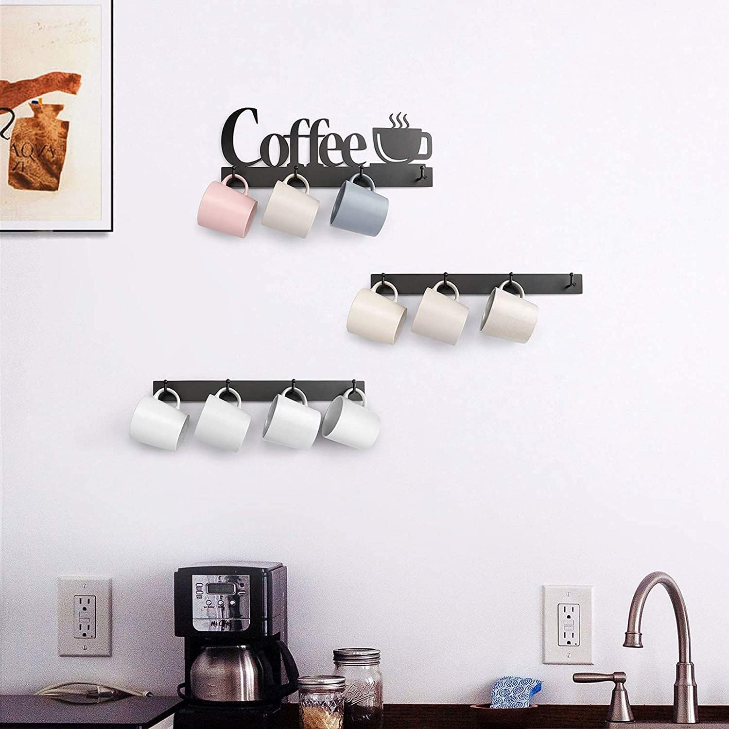 HULISEN Coffee Mug Wall Rack, Coffee Cup Holder Wall Mounted with 12 Hooks | Metal Coffee Sign, Space-Saving Cup