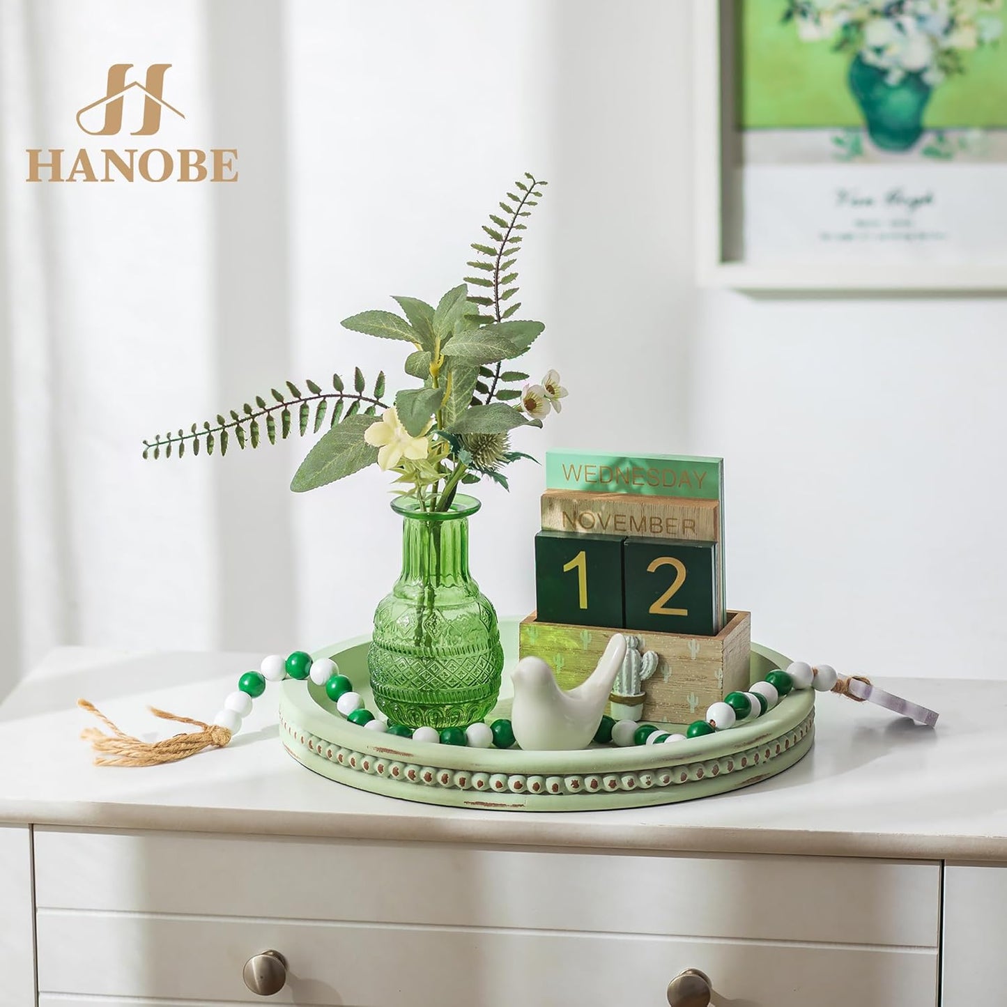 Wooden Candle Plate Holder / 11.8 / Sage Green