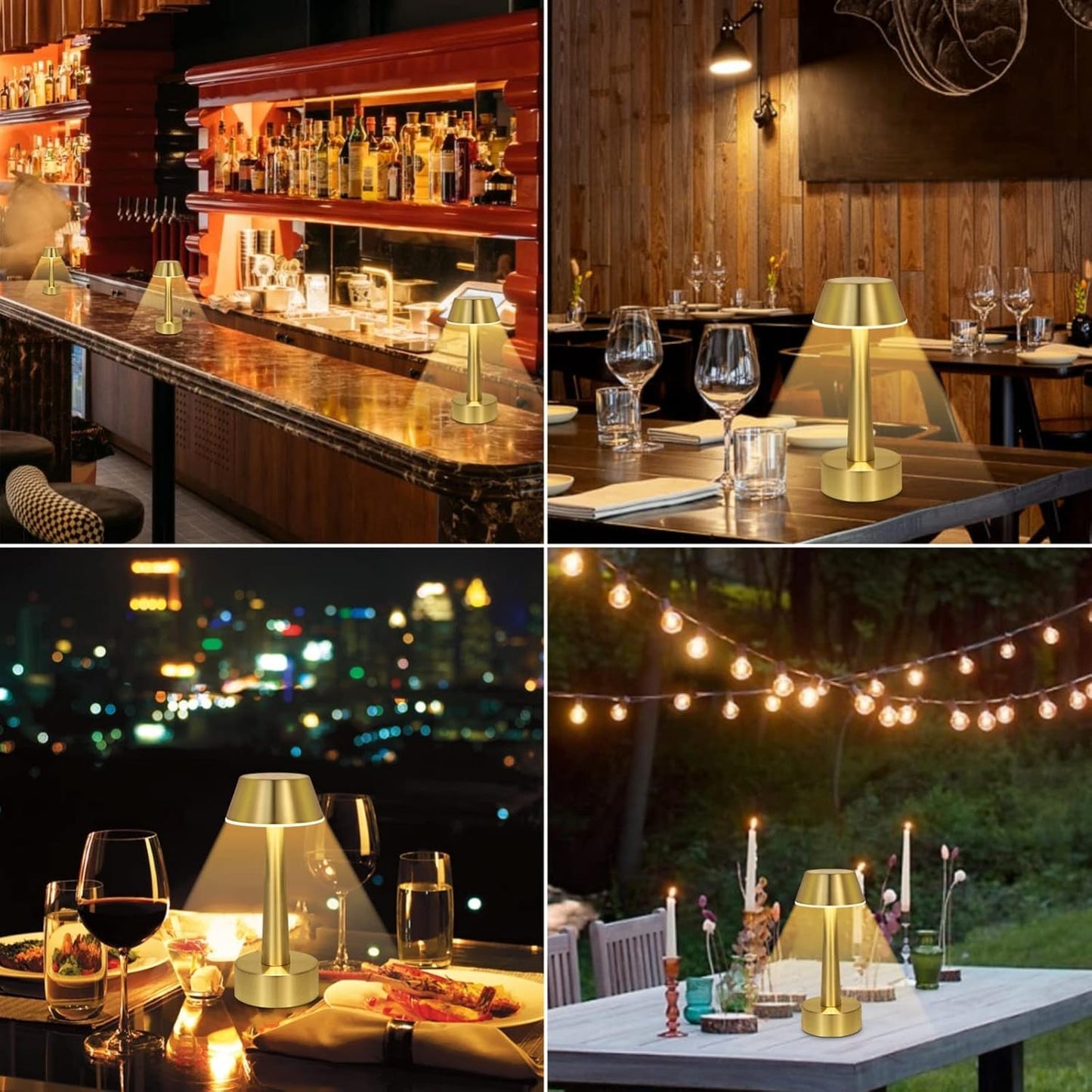 UMEXUS 8.8'' Small Cordless Batttery Operated Table Lamp for Restaurant Bar | Rechargeable 3-Way Stepless Dimmable