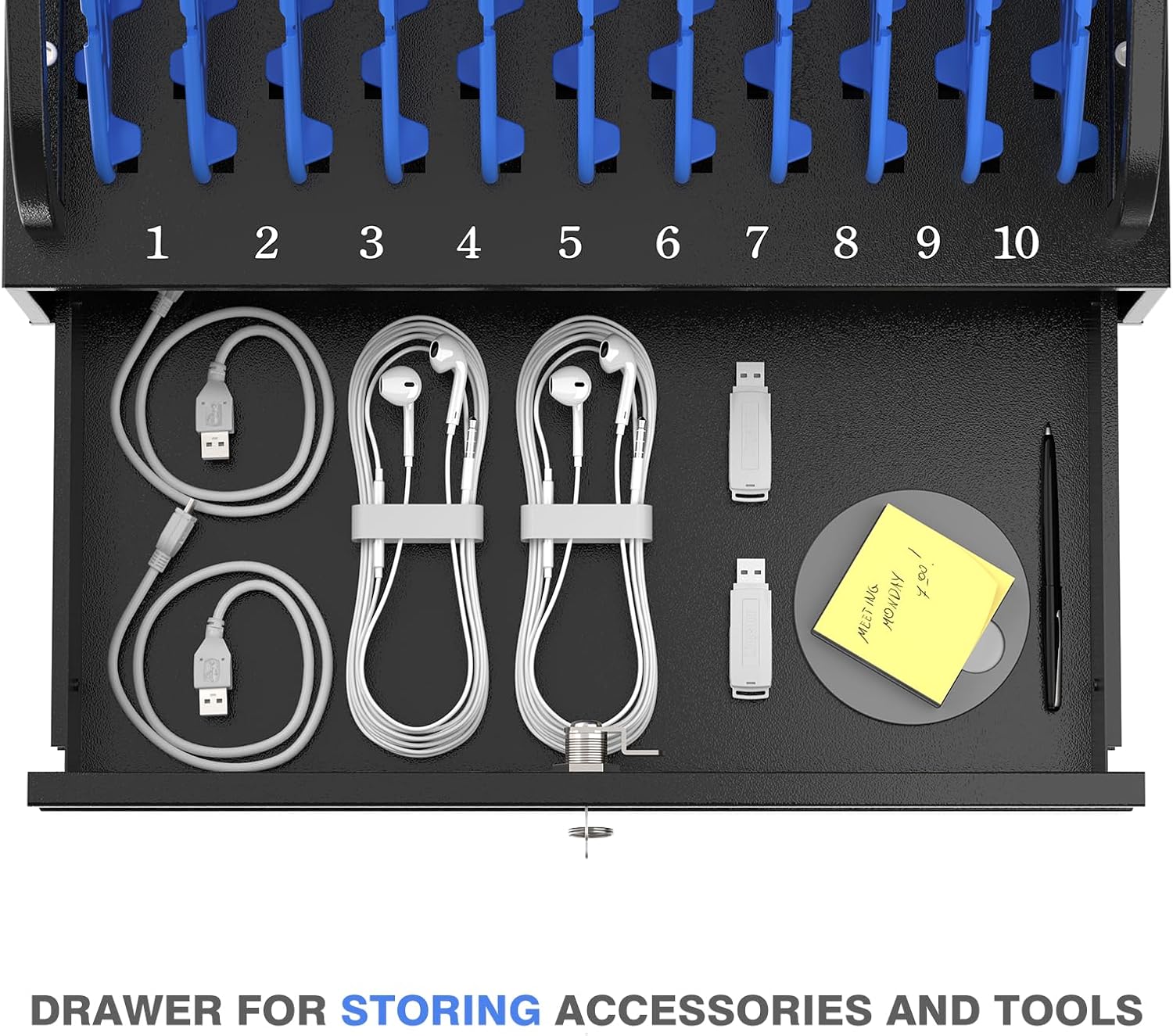 POCHAR 10-Device Open Charging Station for Chromebooks, iPads & Tablets | Heavy-Duty Steel Charging Rack with Lockable