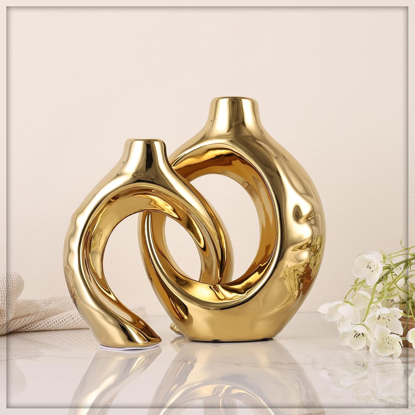 Orange Home Decor Ceramic Vase / Orange+gold / Set of 2