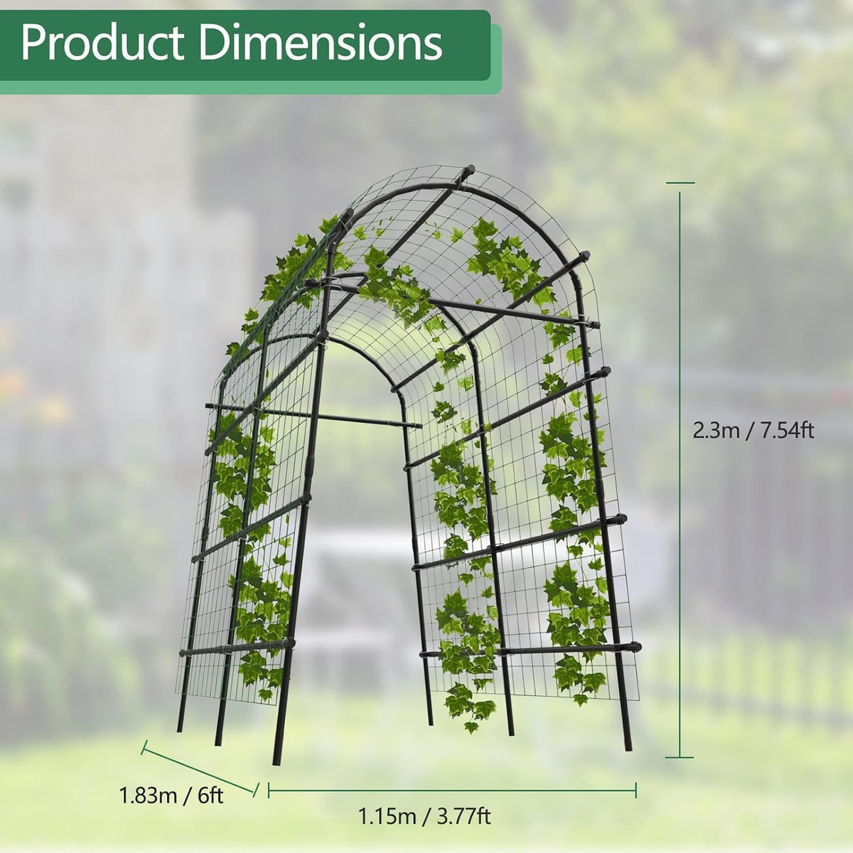 Metal Garden Arch Trellis, 7.6Ft Black for Raised Beds, Plant Support for Cucumbers & Climbing Vegetables with 9