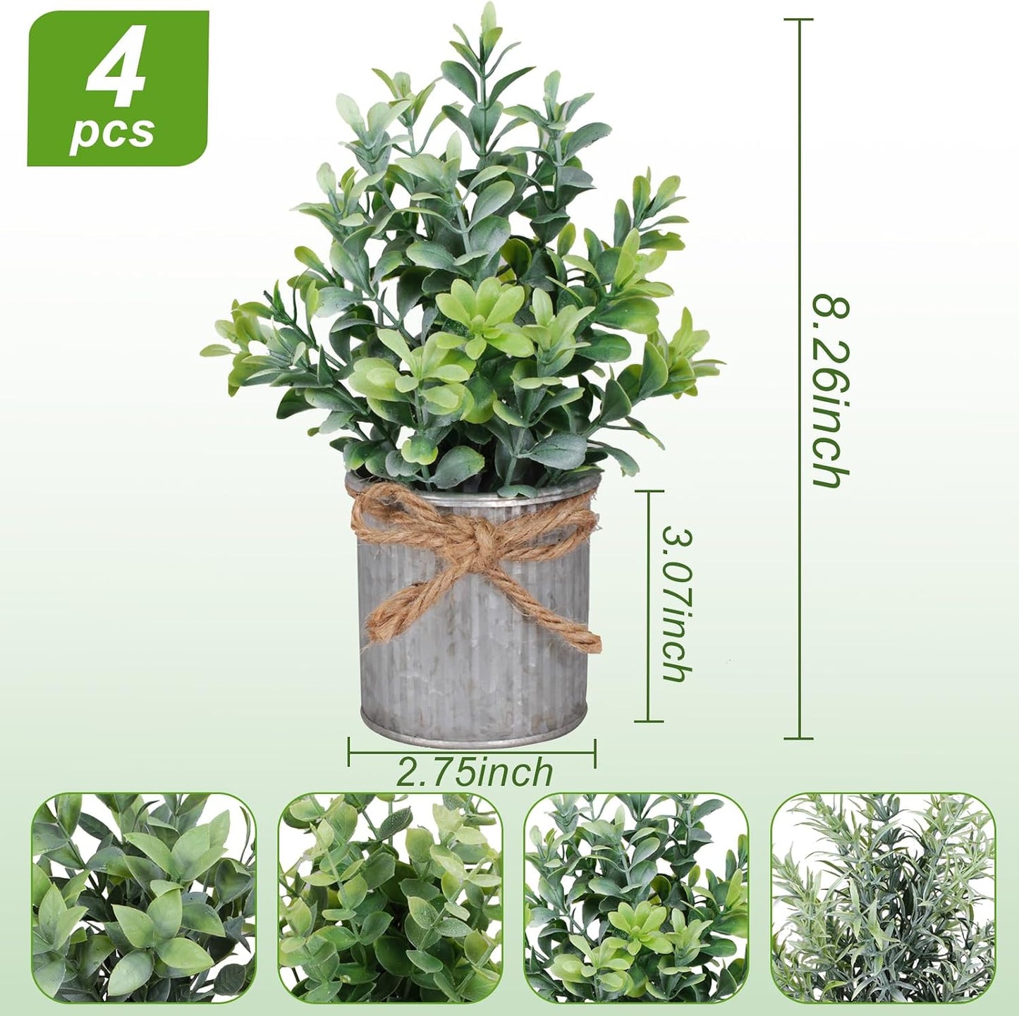Small Artificial Plants Fake Potted Plant / Silvery / Set of 4