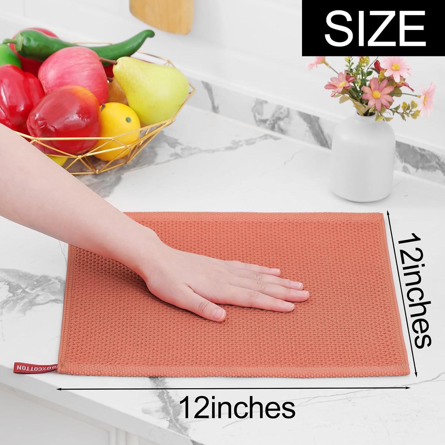 Homaxy 100% Cotton Waffle Weave Kitchen Dish Cloths 8-Pack, Coral | 12 x 12 Inches, Ultra Soft Absorbent Dish Towels
