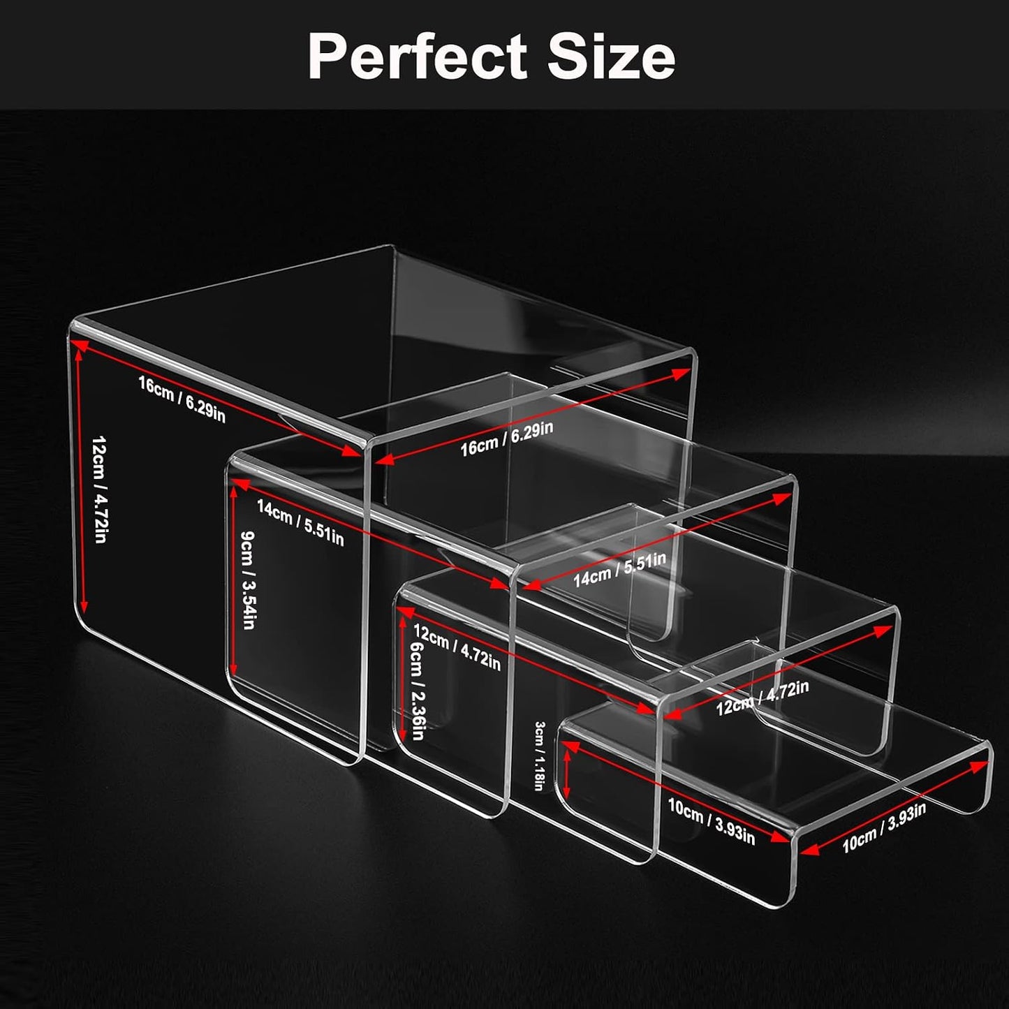 MerryNine Clear Acrylic Risers Display Stands Multi-Size | 8-Piece Set, Square, 4"~6.3", Ideal for Retail, Cupcakes