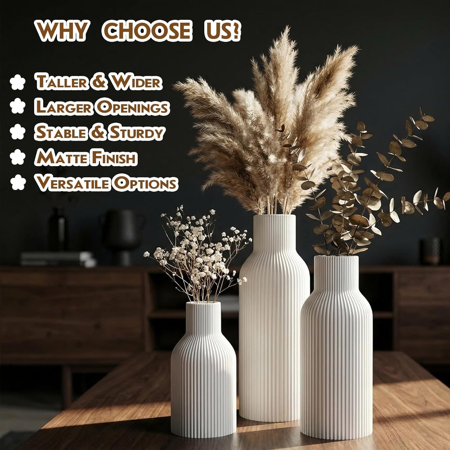 Ceramic Flower Vases / 3-piece-set / White / Set of 3