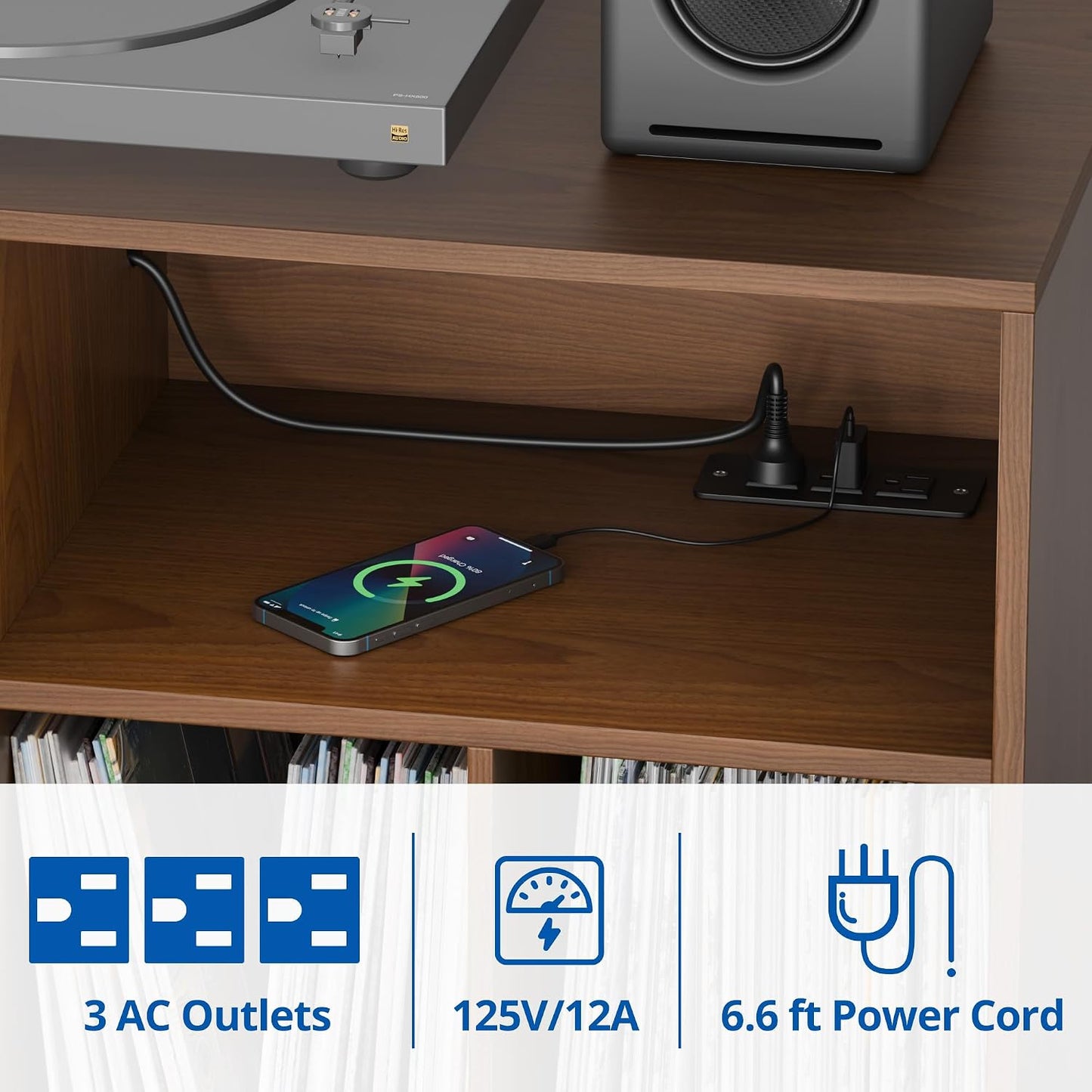 Record Player Stand with Vinyl Storage Cabinet, Wood Turntable Table Open Shelf Holder Up to 350 Albums Cube Storage
