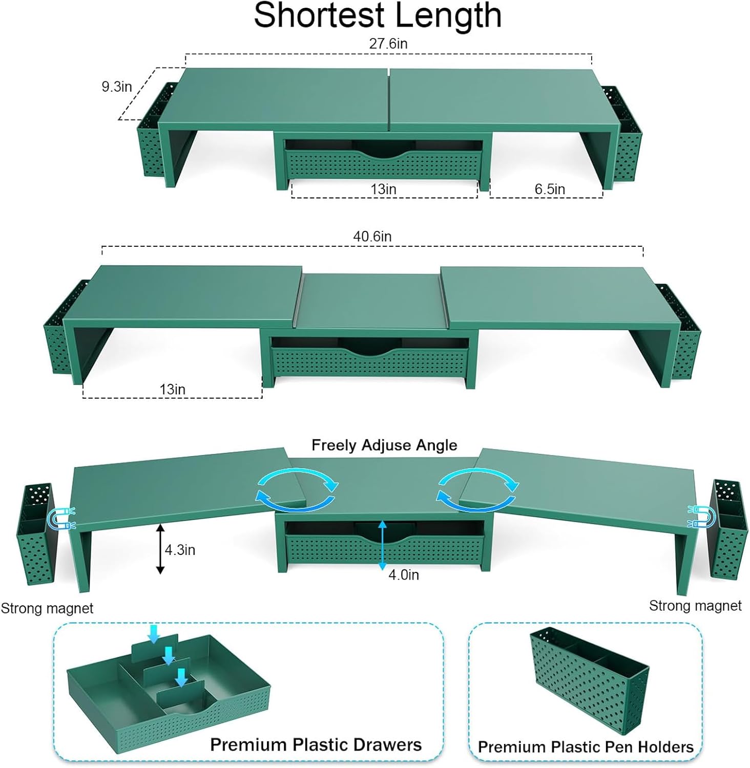 gianotter Dual Monitor Stand Riser With Drawer and 2 Pen Holders | Computer Monitor Stand Desk Organizer and
