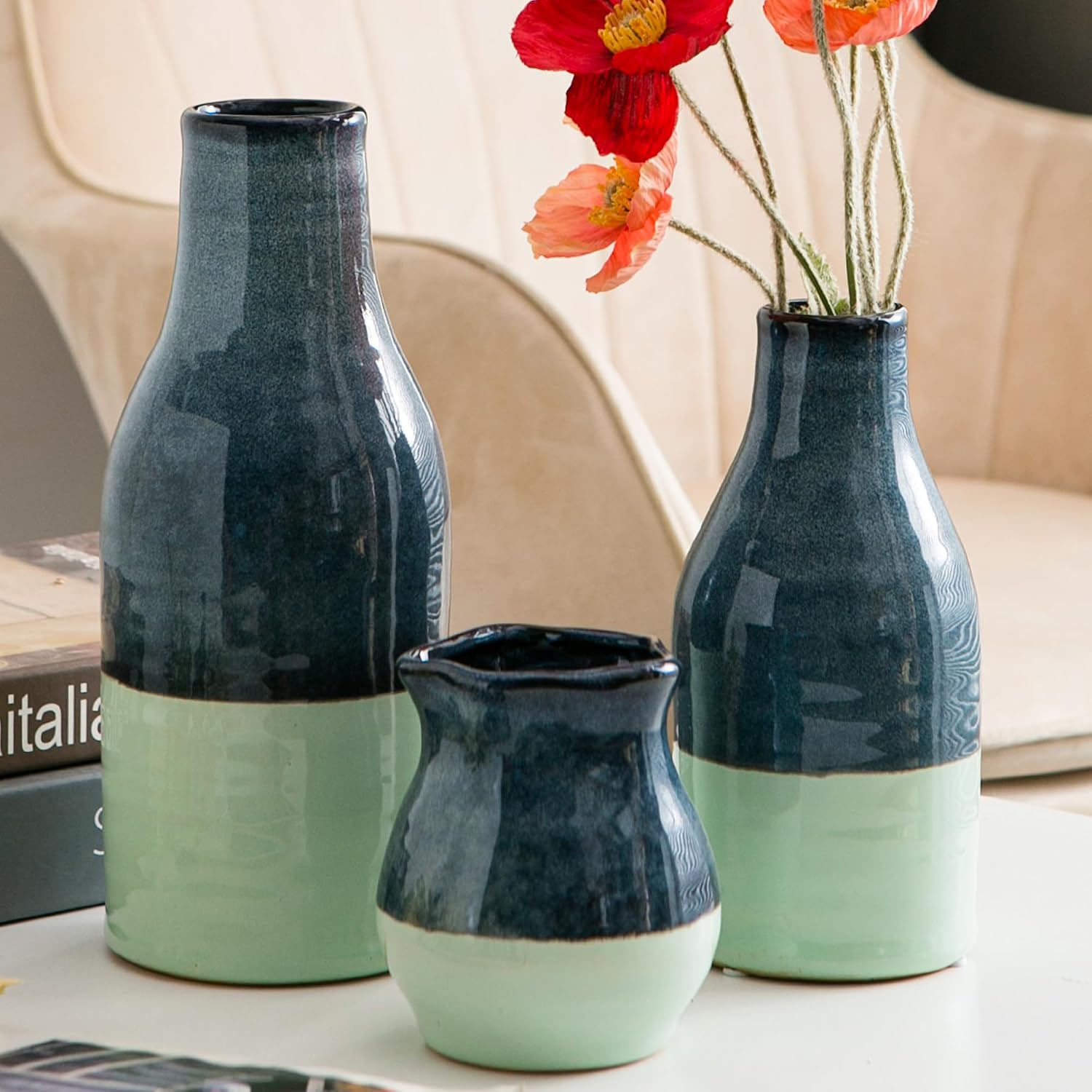 Ceramic Vase Set 3 / Green and Blue Vase Set