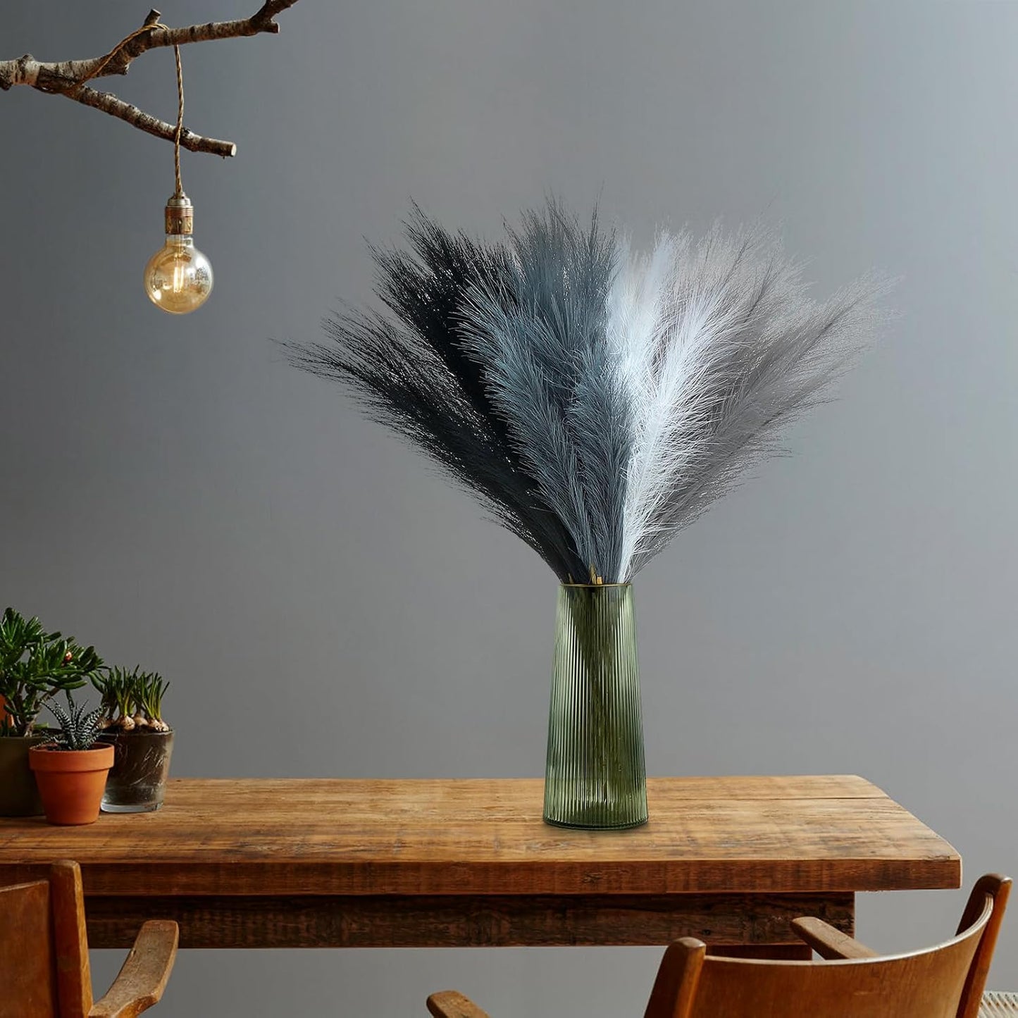 Pampas Grass Decor " Fluffy Black White Grey Faux Short / Black Grey White / 21.7 Inch / Set of 80