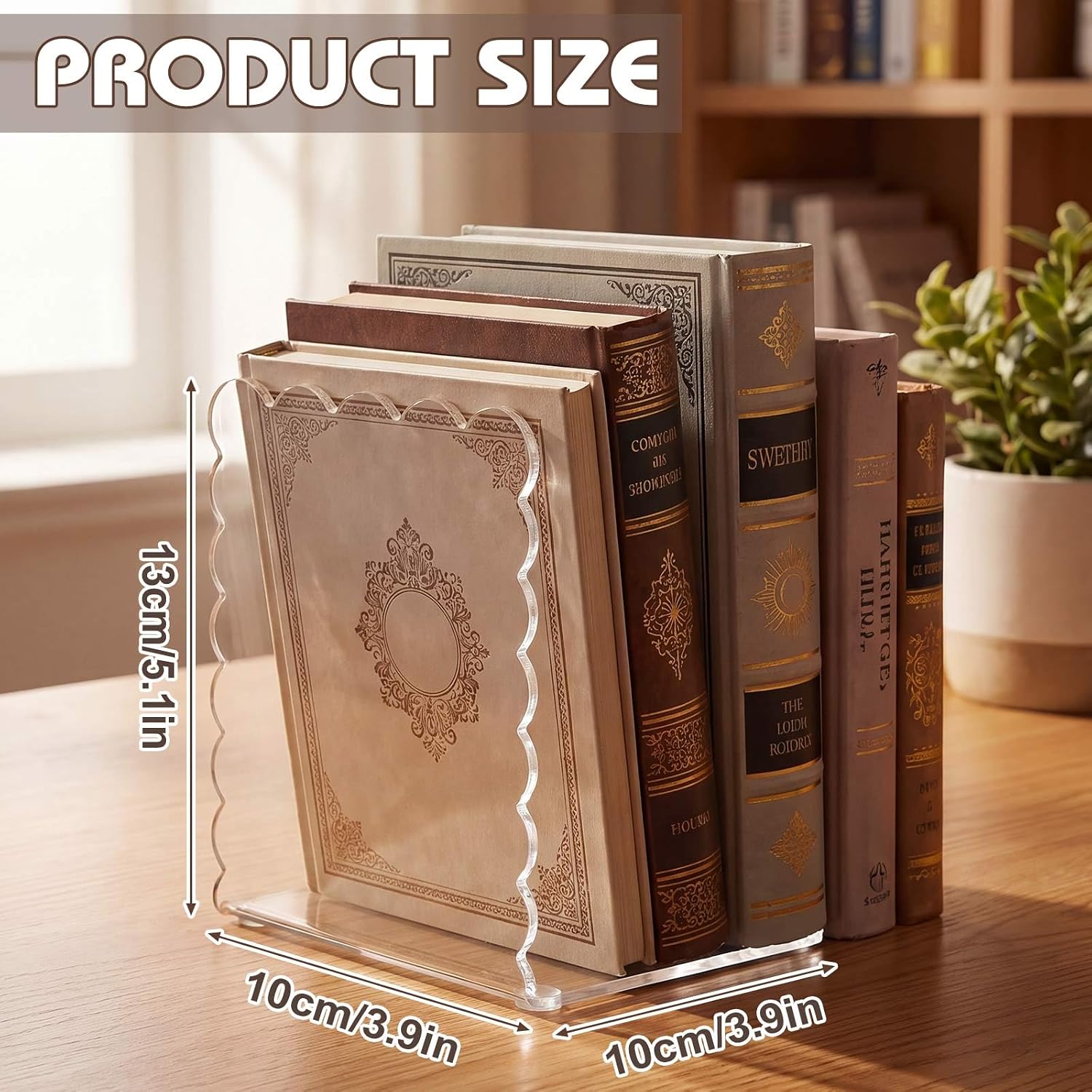 Scalloped Acrylic Bookends Book Ends for Shelve Transparent Bookend Organizer / Clear / Set of 4
