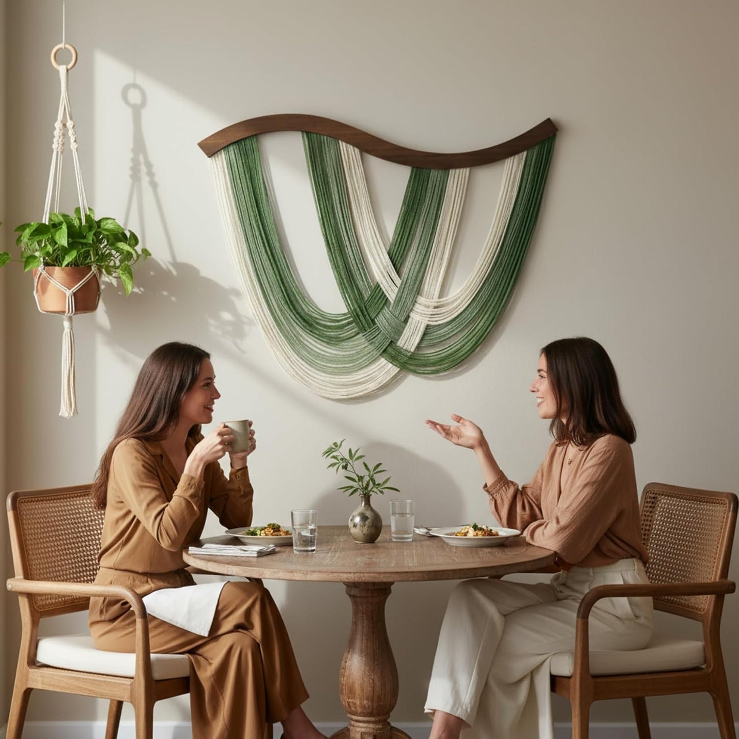 Modern Boho Decor Handmade Cotton Rope Tapestry / Sage Green