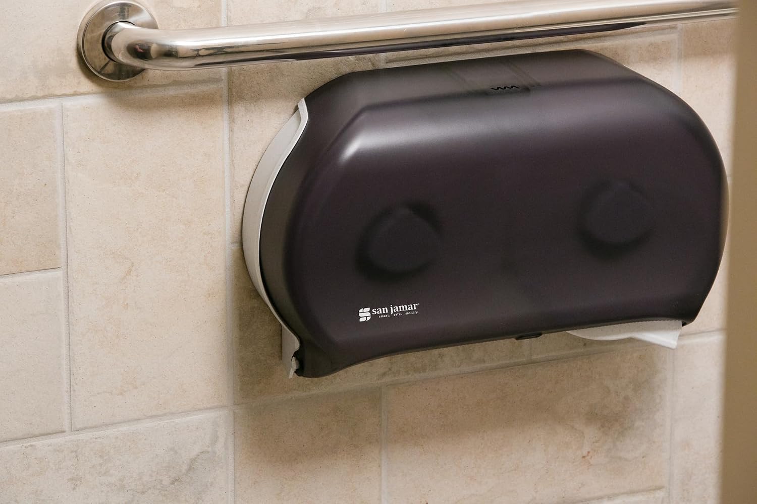 San Jamar Classic Bath Tissue Dispenser – Twin 9", Jumbo Bath Tissue Holder for Bathroom, Dual-Roll System