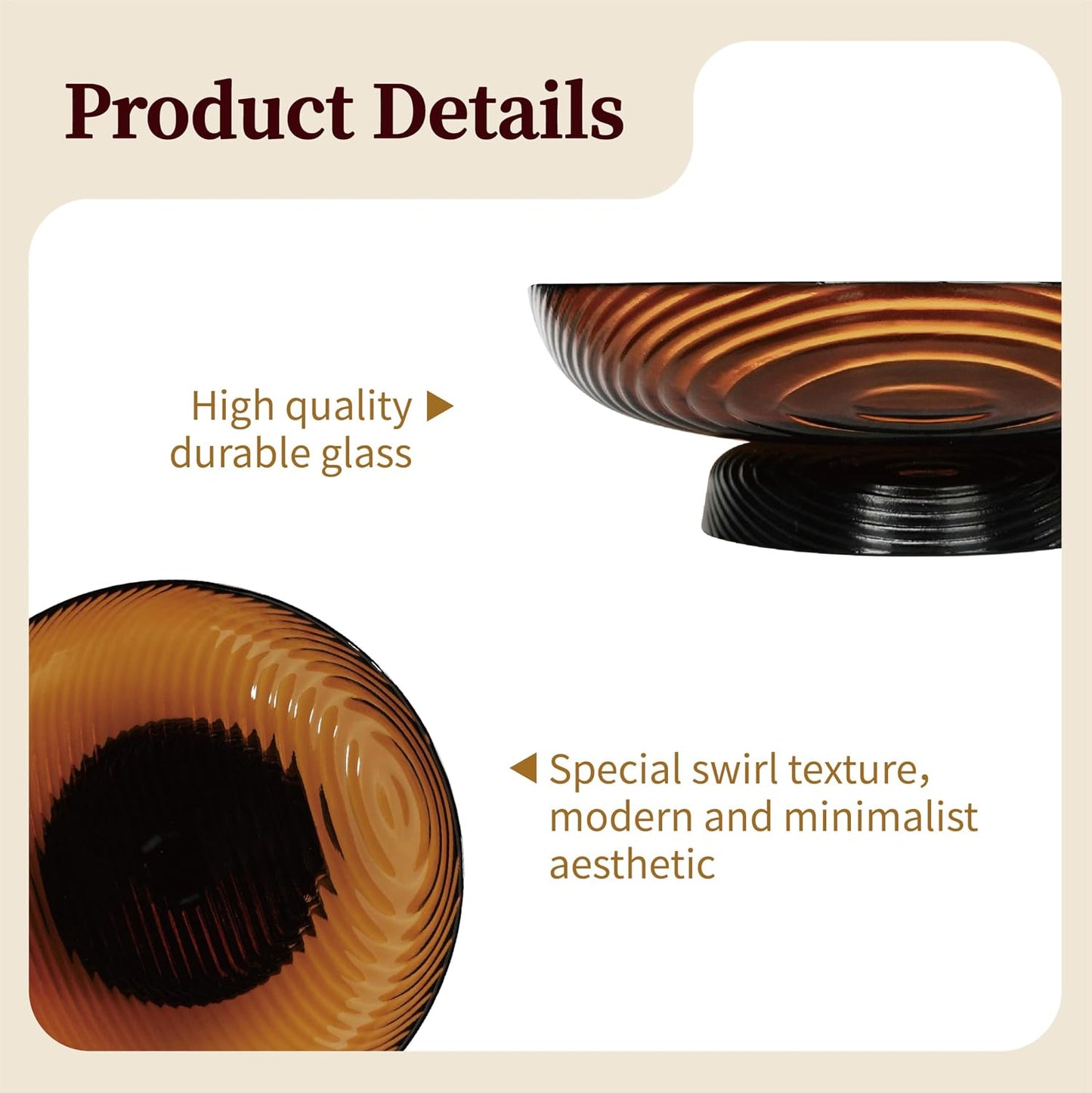 12" Ribbed Pedestal Decorative Bowl / Amber