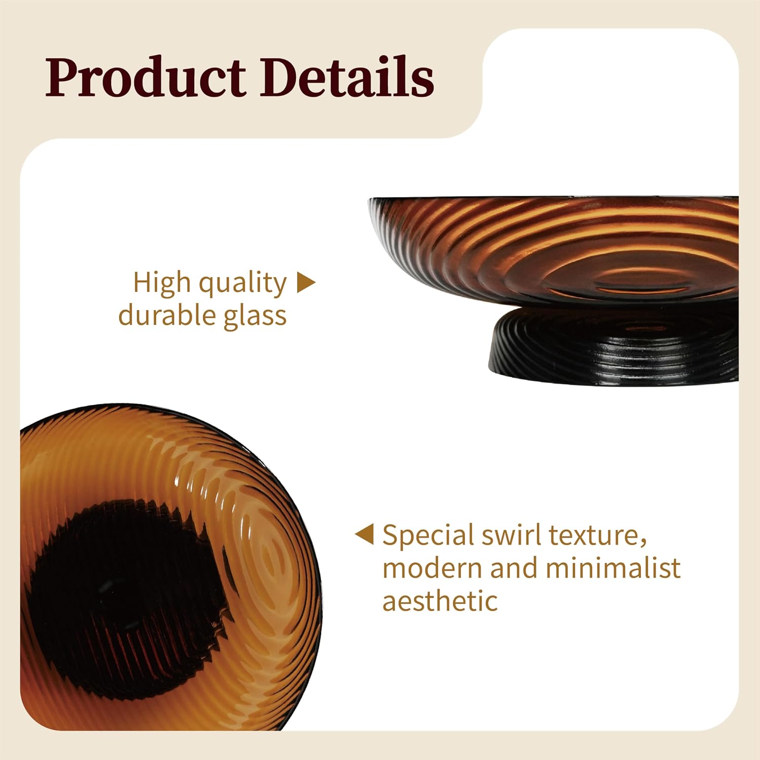 12" Ribbed Pedestal Decorative Bowl / Amber