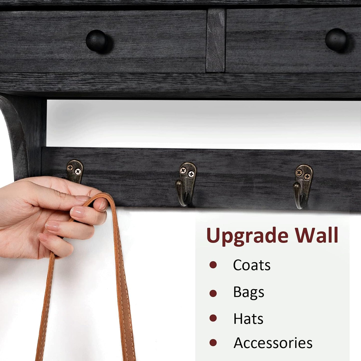Emfogo Wood Coat Hooks Wall Mounted, Rustic Style with 4 Hooks & Shelf for Entryway, Mudroom, Bedroom, Kitchen