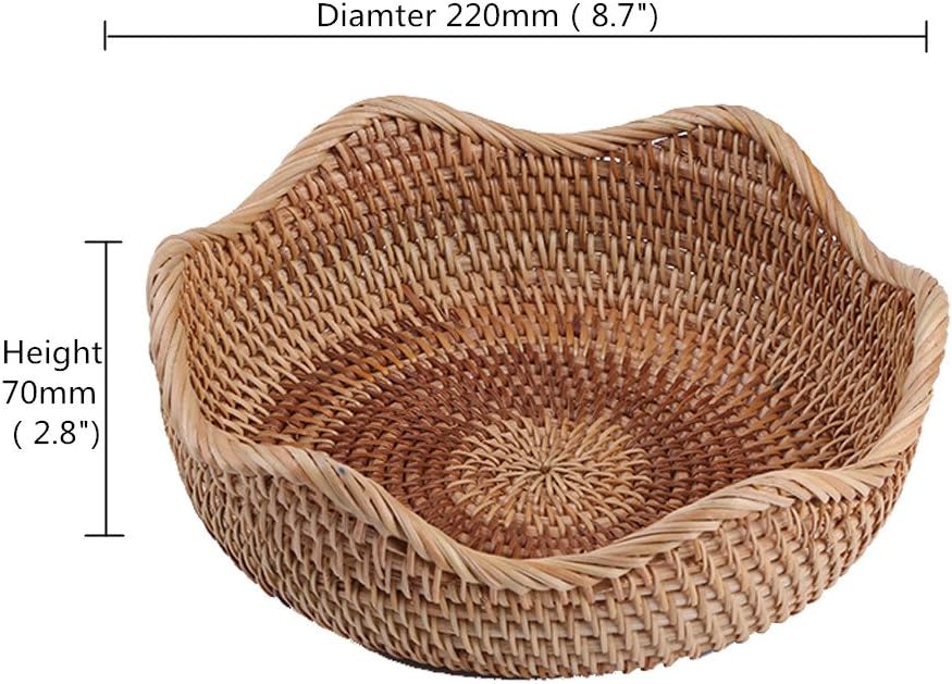 Handmade Rattan Round Fruit Basket Food Storage Bowls Kitchen Organizer Snack Serving Bowl / Small