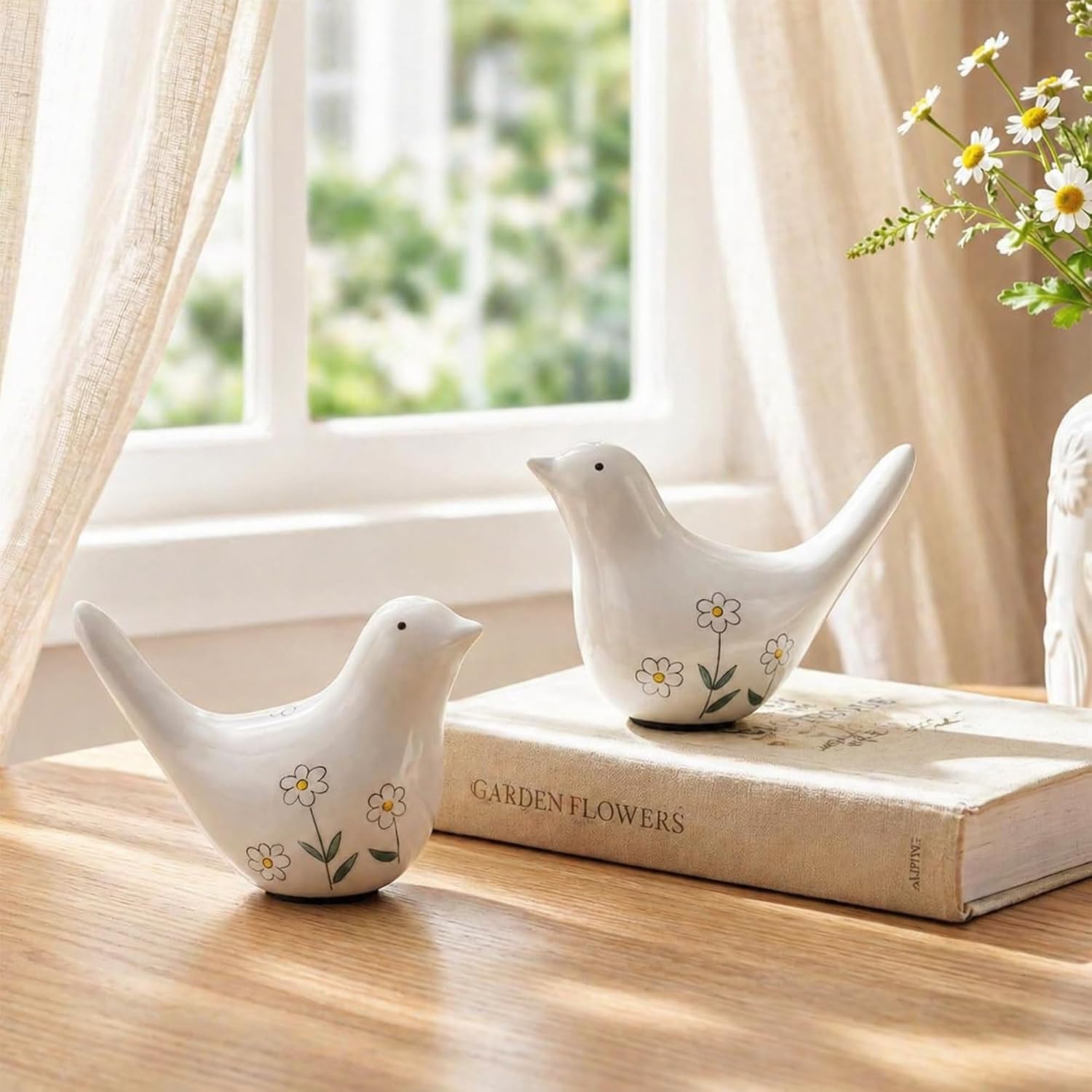 Ceramic Bird Figurines / White / Set of 2