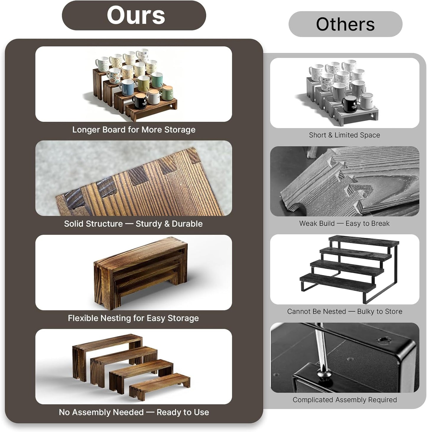 Wood Risers Tiered Display Stands Wooden Cupcake Stand Small Perfume Organizer / Brown / Set of 2