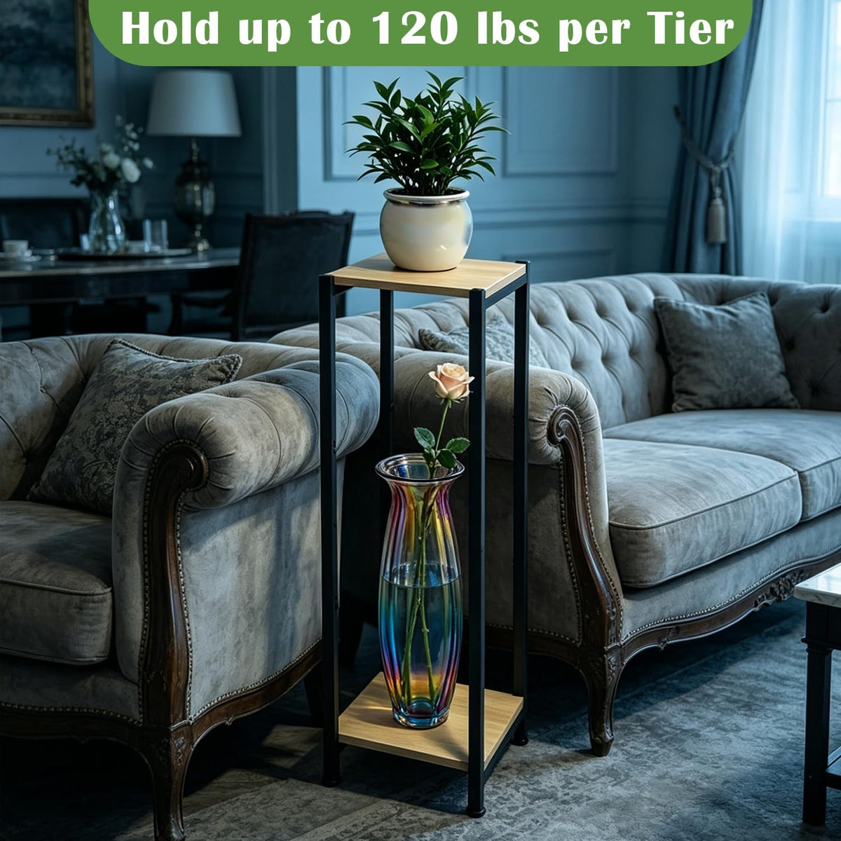 Dipion 40 Inch Tall Plant Stand Indoor,2 Tier Pedestal Stand,Yellow Oak | Rock-Solid Stability,Adjustable Feet,0.8x0.8"