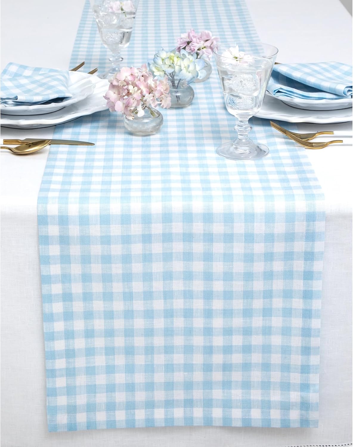 Softalker Christmas Checkered Table Runner, Green and White, 13 x 70 Inch