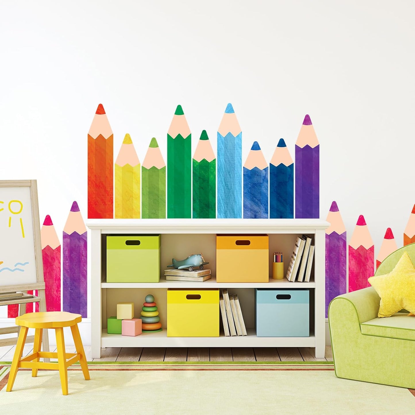8 Sheets Pencils Wall Decals Waterproof Watercolor Pencils Walls Sticker Educational Peel / Colorful