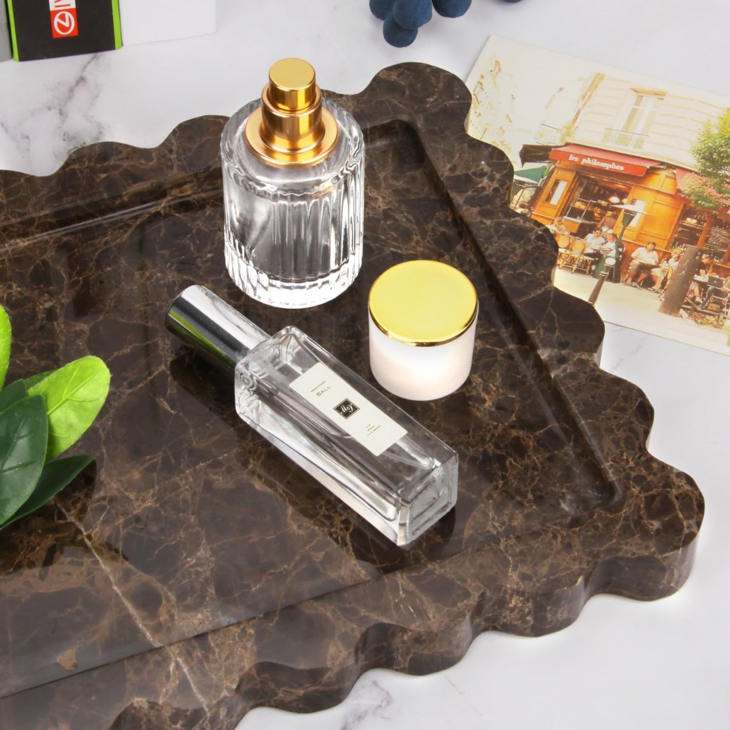 Scalloped Marble Decorative Tray / Light Emperador / 10.8 x 8 x 1.2 / Natural