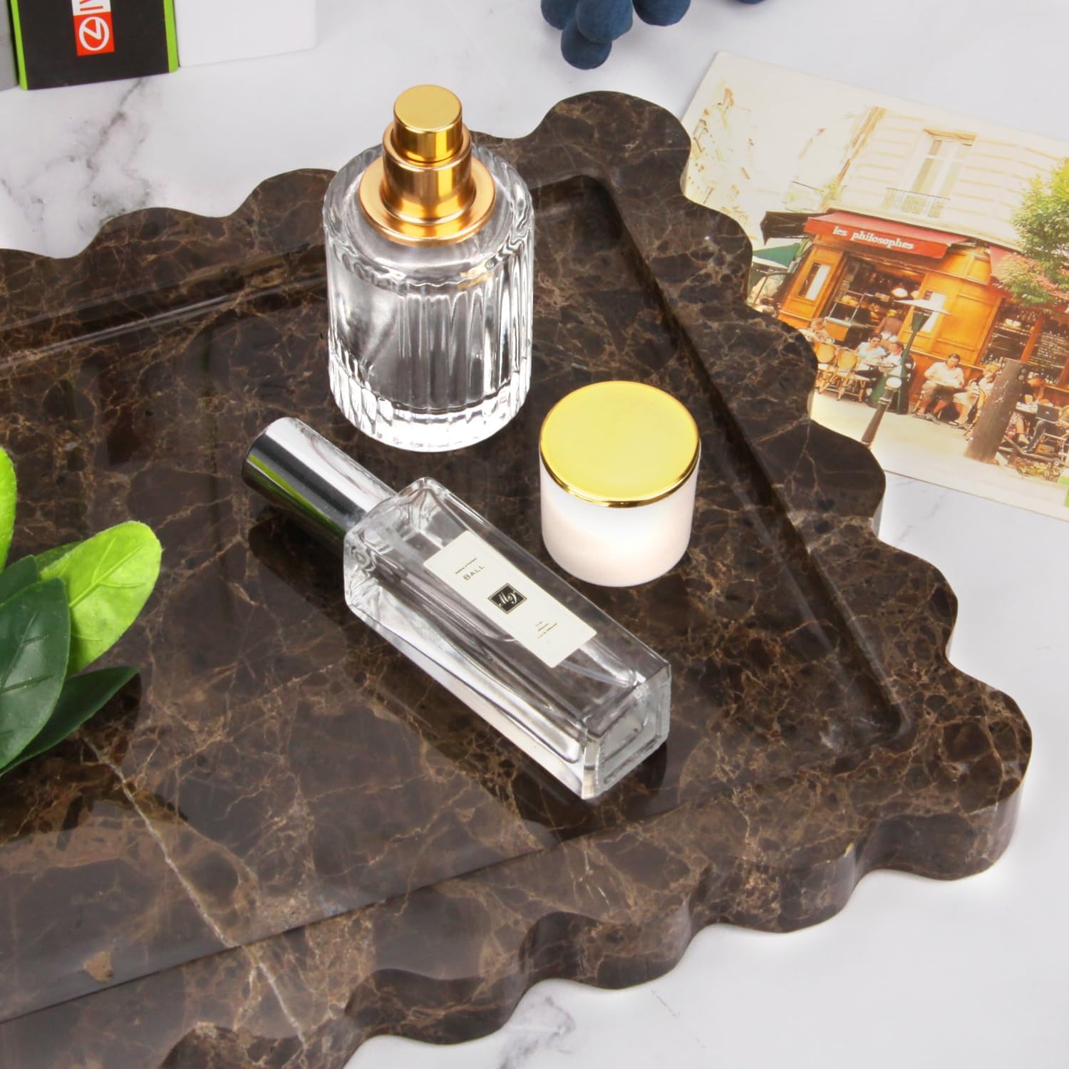 Scalloped Marble Decorative Tray / Light Emperador / 10.8 x 8 x 1.2 / Natural