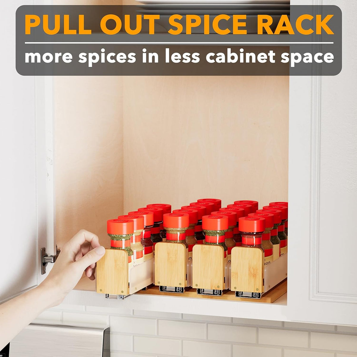 SpaceAid Bamboo Pull Out Spice Rack Organizer for Cabinet, Heavy Duty Slide Out Seasoning Kitchen Pantry Sliding