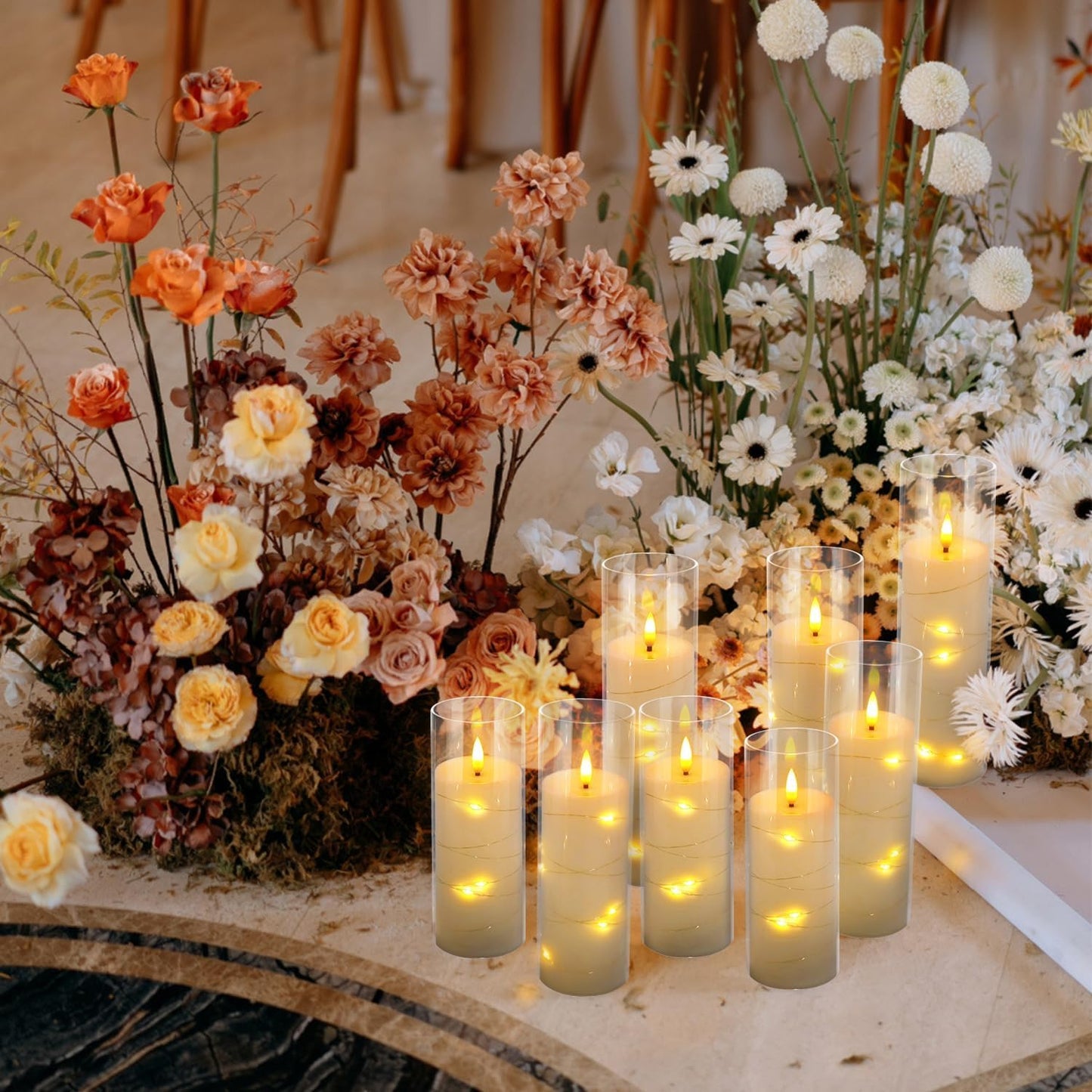 12 Pack Acrylic Flameless Candles,with Embedded Star String, Battery Operated Candles Flickering LED Pillar Candles