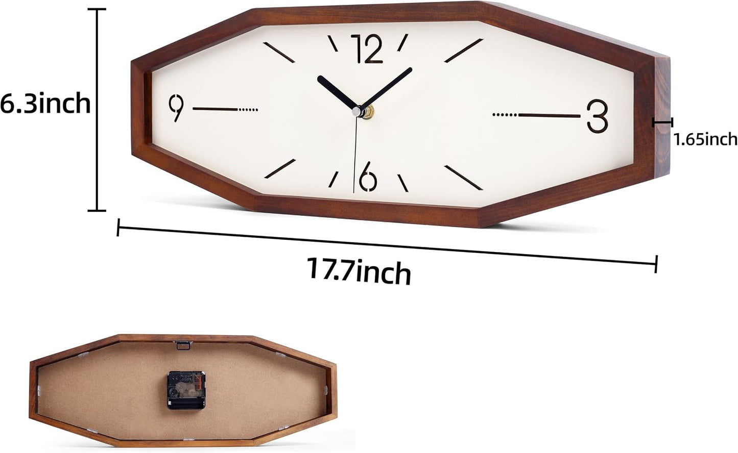 Wooden Retro Wall Clocks, 18 Inches Square Clocks Rectangular Wall Clock | Battery Operated Silent Non-Ticking, for