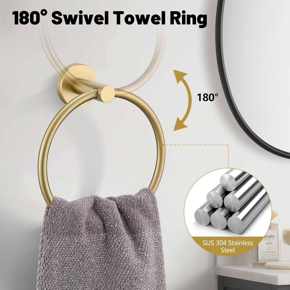 5 Pieces Brushed Gold Bathroom Hardware Accessories Set SUS304 Stainless Steel Gold Towel Bar Holder Set, 23.6Inch