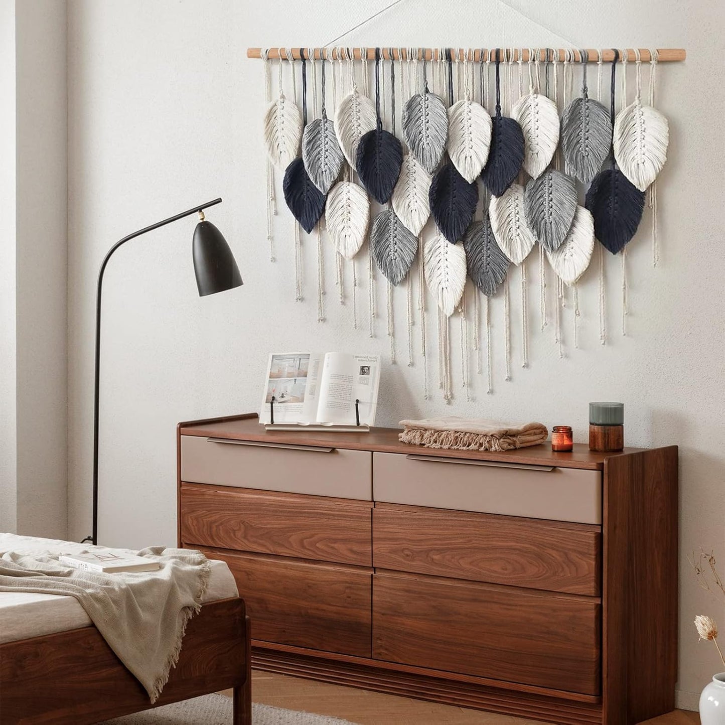 Macrame Wall Hanging Leaf Woven Tapestry Bohemian Chic Wall Hanging Feather Large / 39"W x 29.5"L