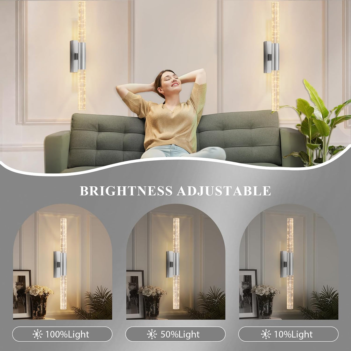 camuucci Battery Operated Wall Sconces Set of 2, Rechargeable Wall Lights | 12000mAh Long-Lasting Battery,Dimmable