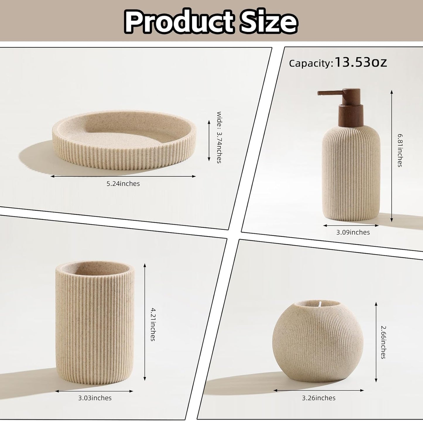 Sandstone Look Stripe Modern Bath Organizer / Beige / Set of 5
