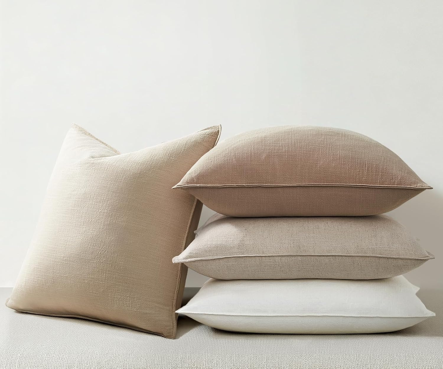 Decorative Linen Pillow Covers Boho Couch Throw Pillows for Bed / Natural / 18 x 18 / Set of 4
