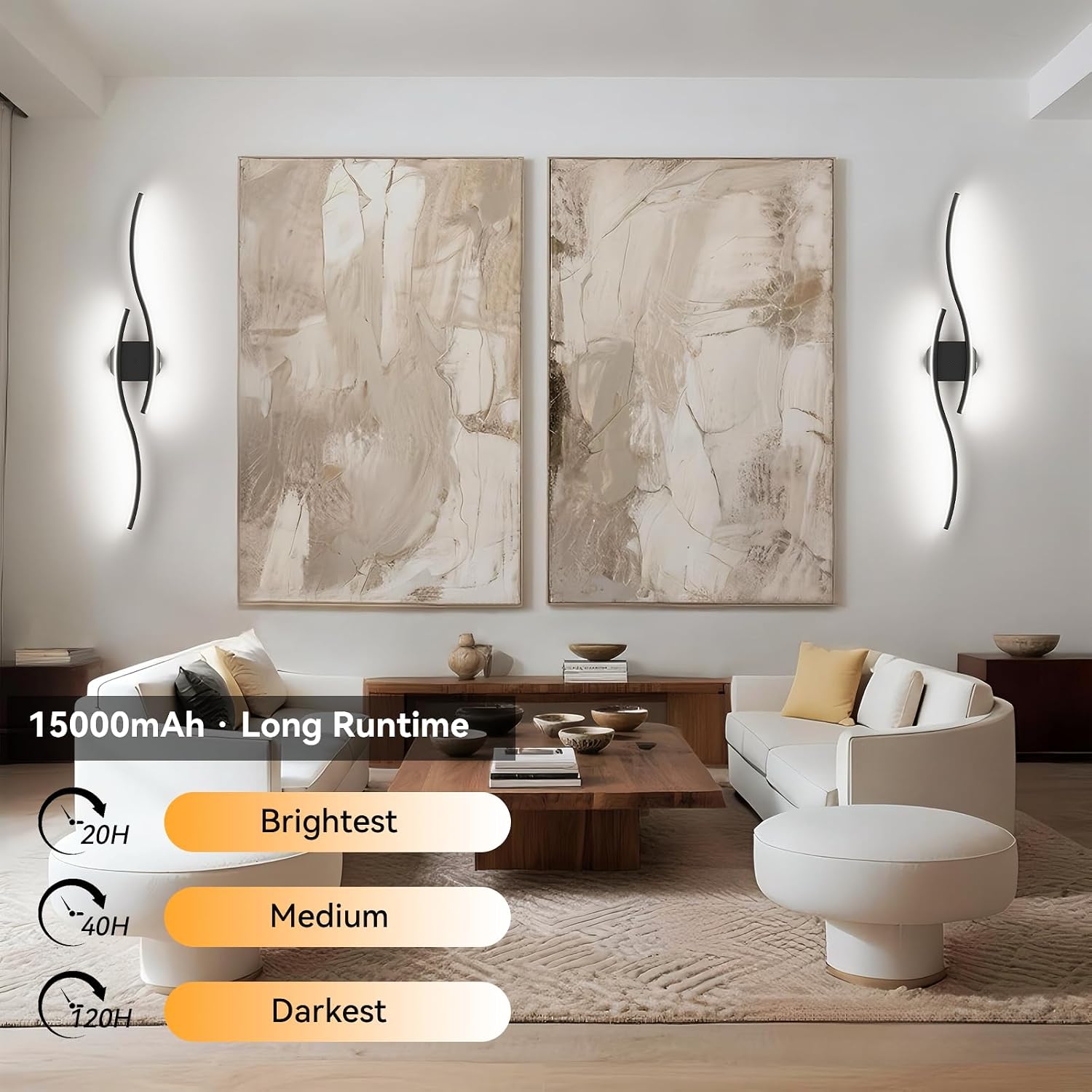 hunhun Battery Operated Wall Sconces Set of Two, Wireless Wall Sconce with Remote Control, Black Rechargeable Sconces
