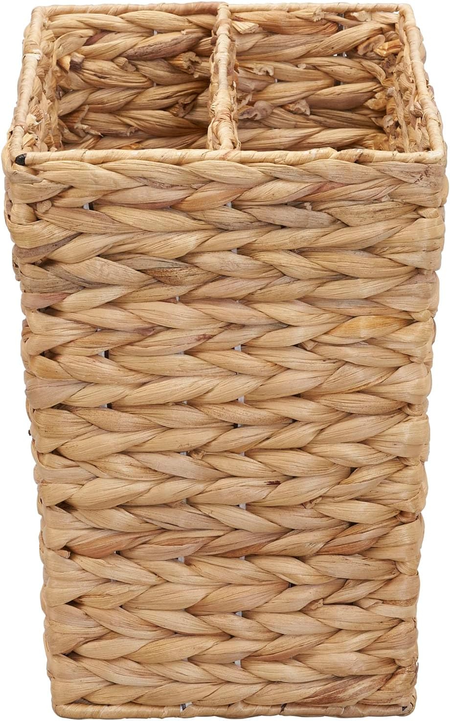 Household Essentials Side‑by‑Side Magazine Rack Decorative Storage Organizer with Handwoven Water Hyacinth and Metal