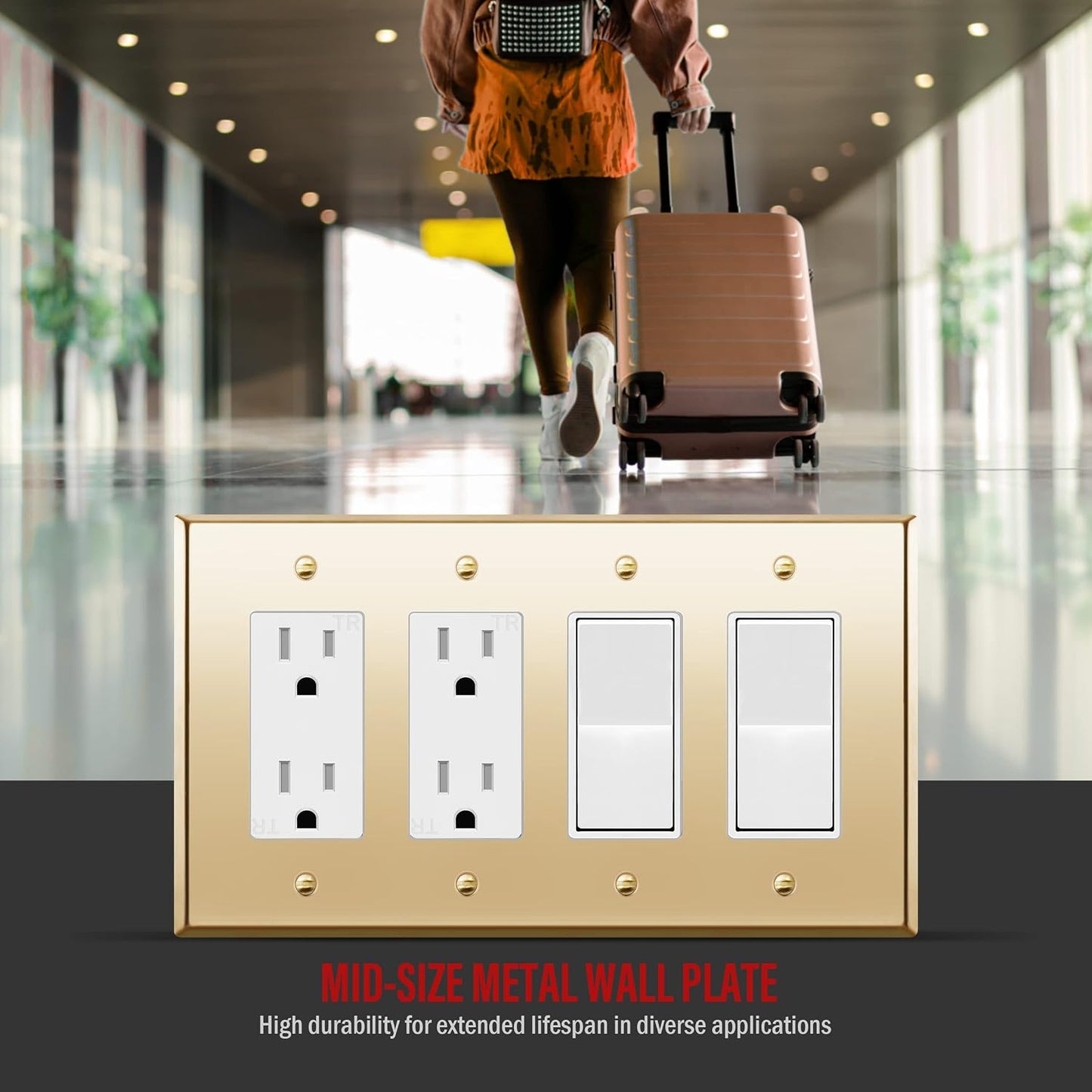 ENERLITES Quad Decorator Metal Wall Plate, Decorator Switch Receptacle Cover, Corrosion Resistant, Stainless Steel 201