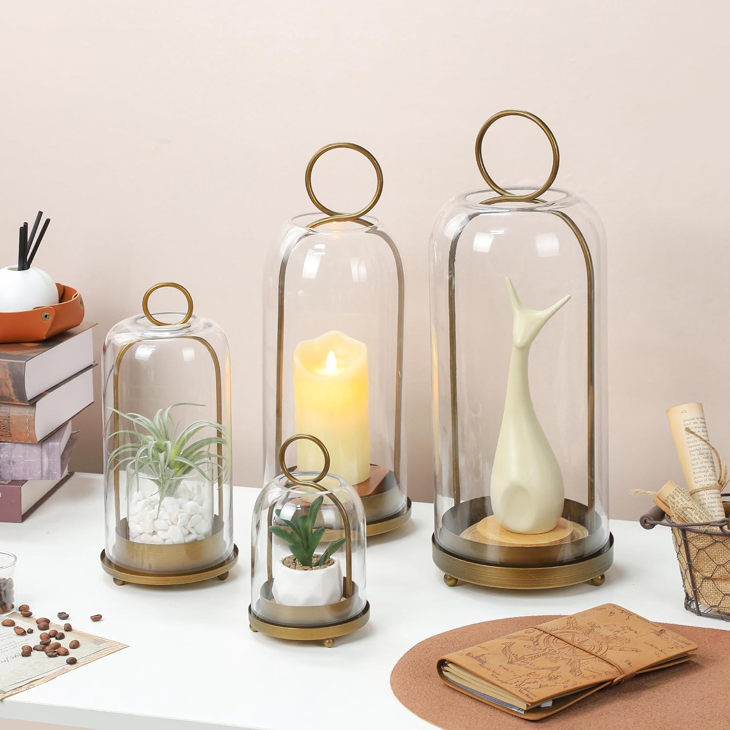 16" High Versatile Modern Metal Hurricane Lantern with Handmade Sturdy Glass Dome in Antique Brass for Pillar Candle &