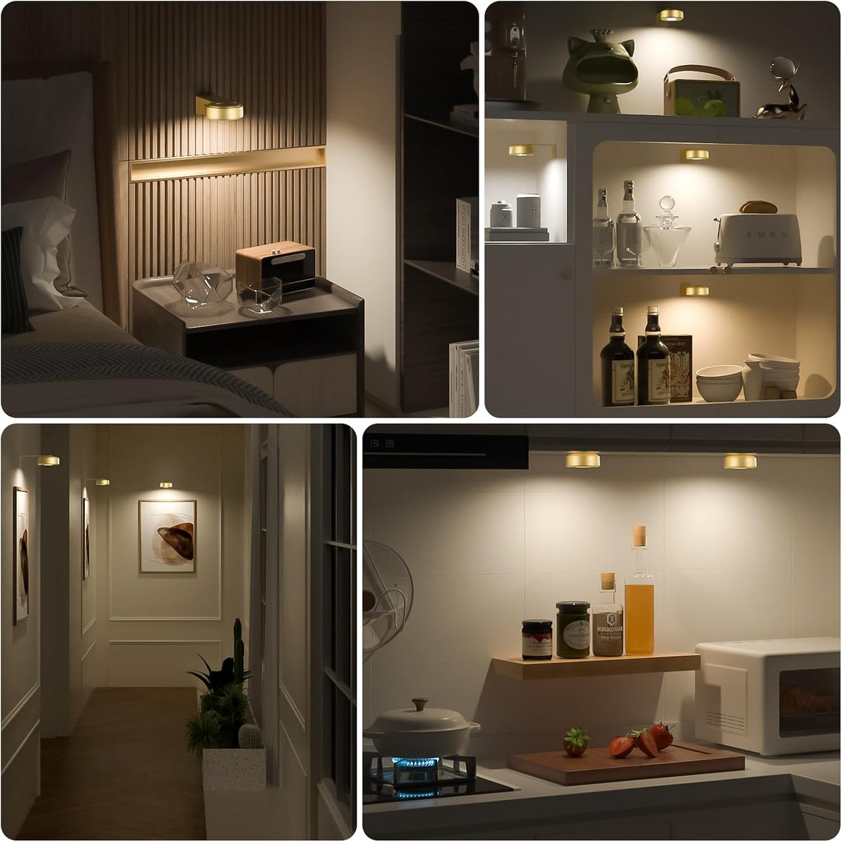 6 Pcs Picture Lights, Rechargeable Battery Operated Dimmable 3-Color Wall Light with Remote & Timer for Paintings