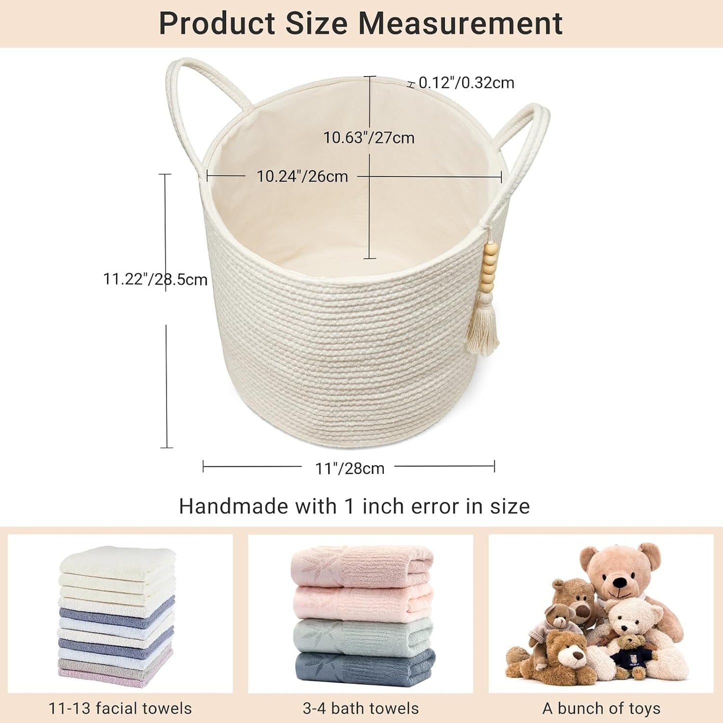 Woven Storage Basket / White / 11"W x 11"L