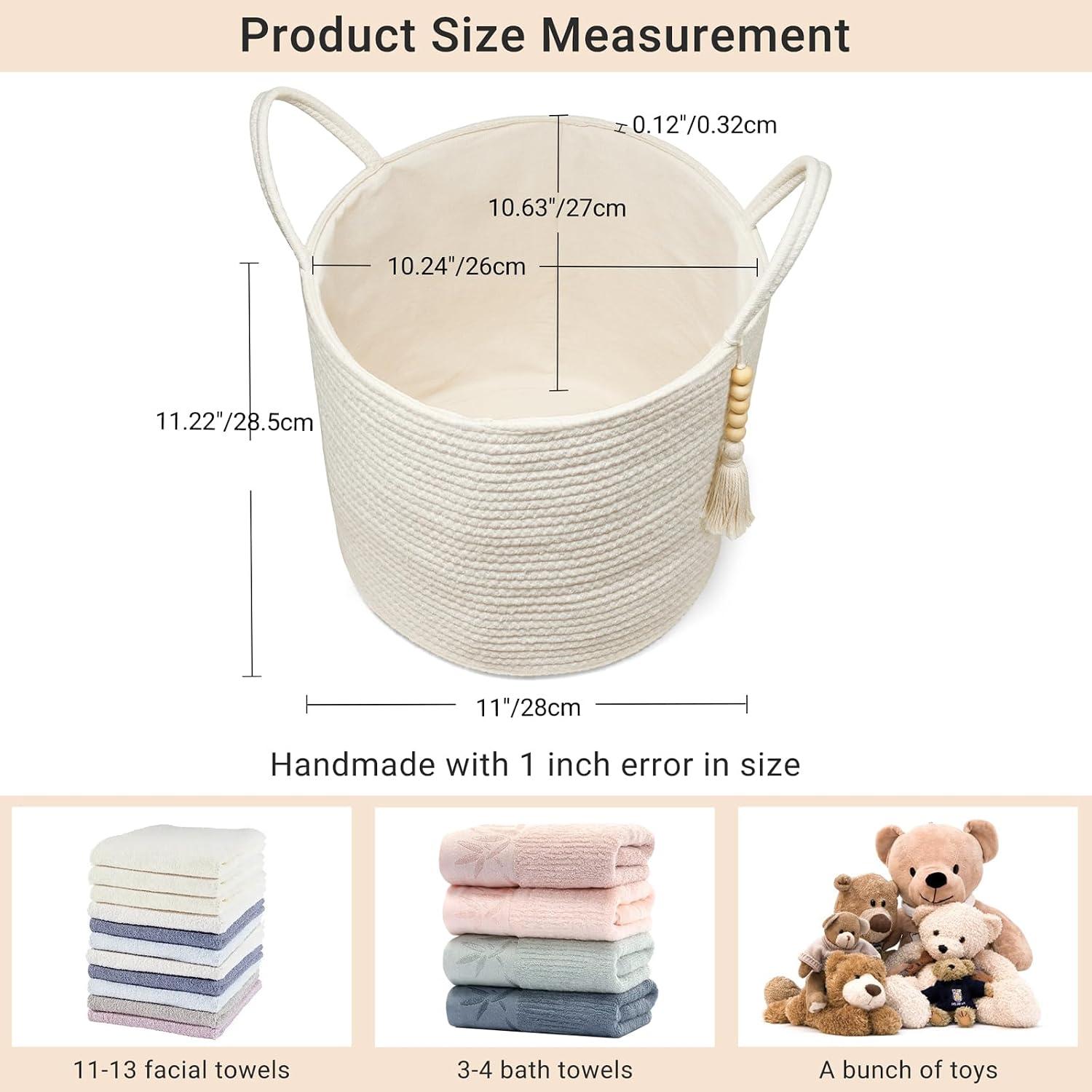 Woven Storage Basket / White / 11"W x 11"L