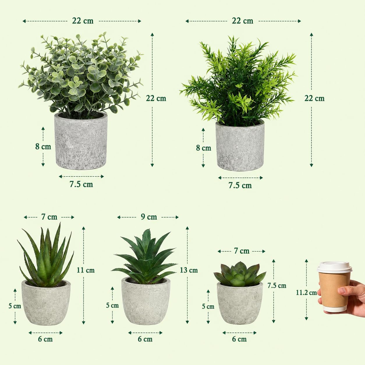 Small Faux Plants / Green / Set of 5