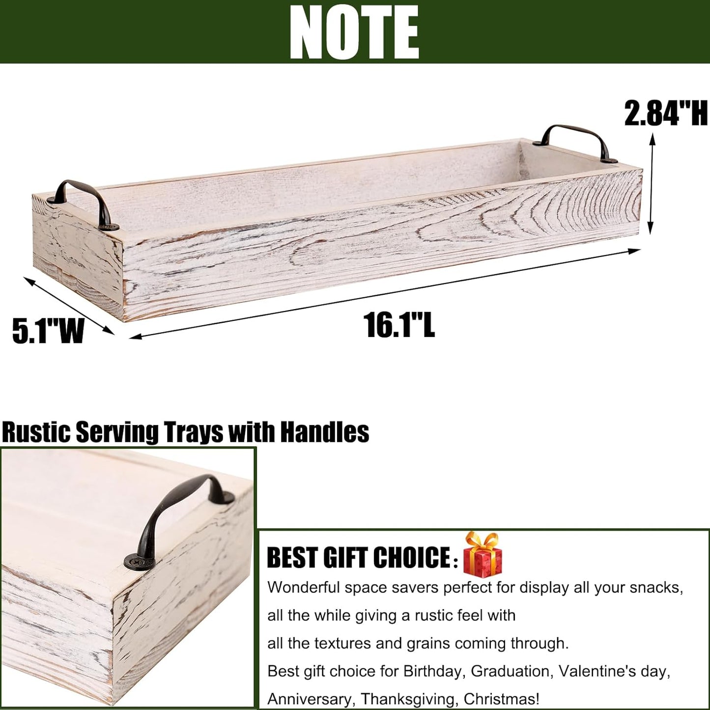 Rustic Wooden Serving Trays Rectangular / 16 Inch