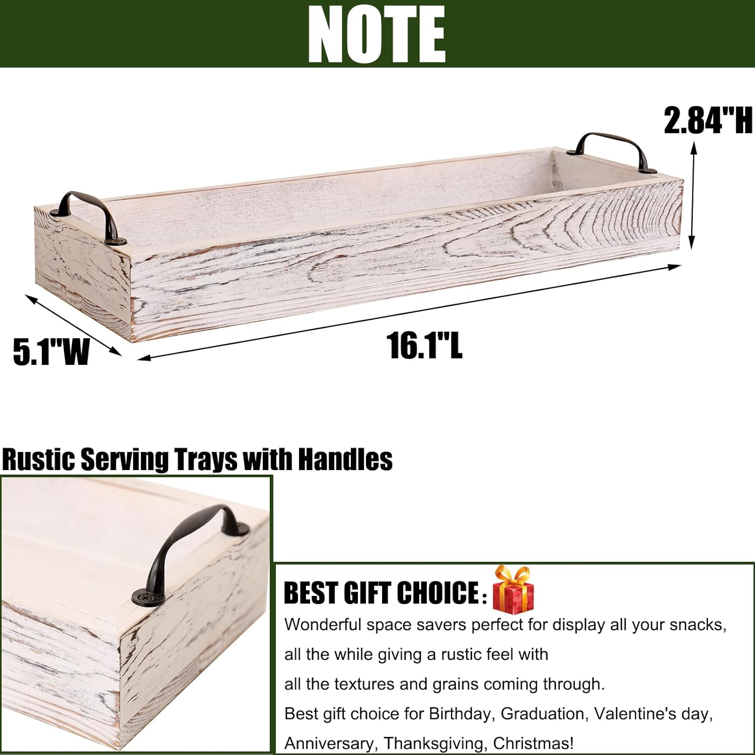 Rustic Wooden Serving Trays Rectangular / 16 Inch