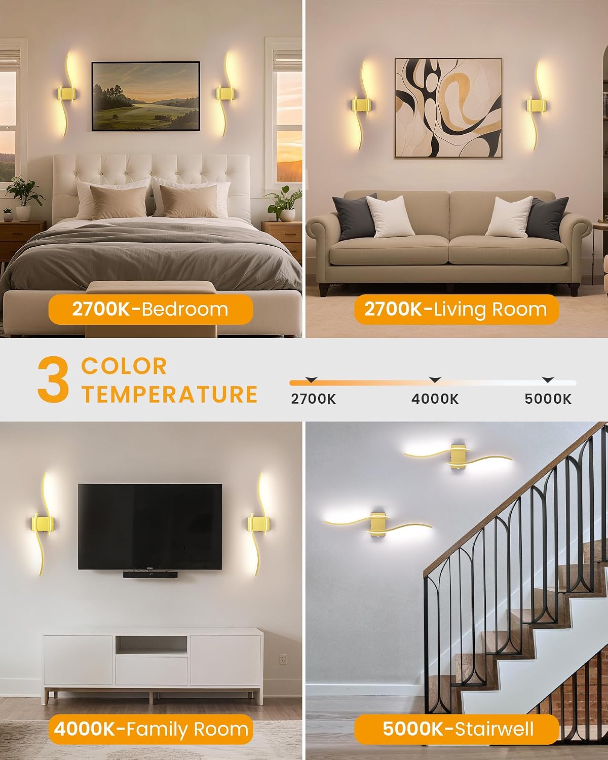 27.6 Inch Battery Operated Wall Sconce Set of 2, Gold Modern Rechargeable Wall Lights with Remote, 3CCT Dimmable