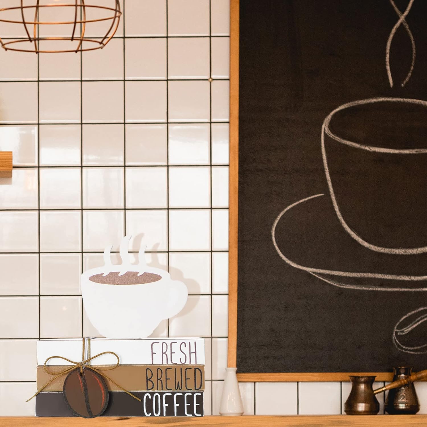 Coffee Bar Decor Accessories Coffee Signs Mini Wooden Book Stacks Cafe / Coffee Style / Set of 4