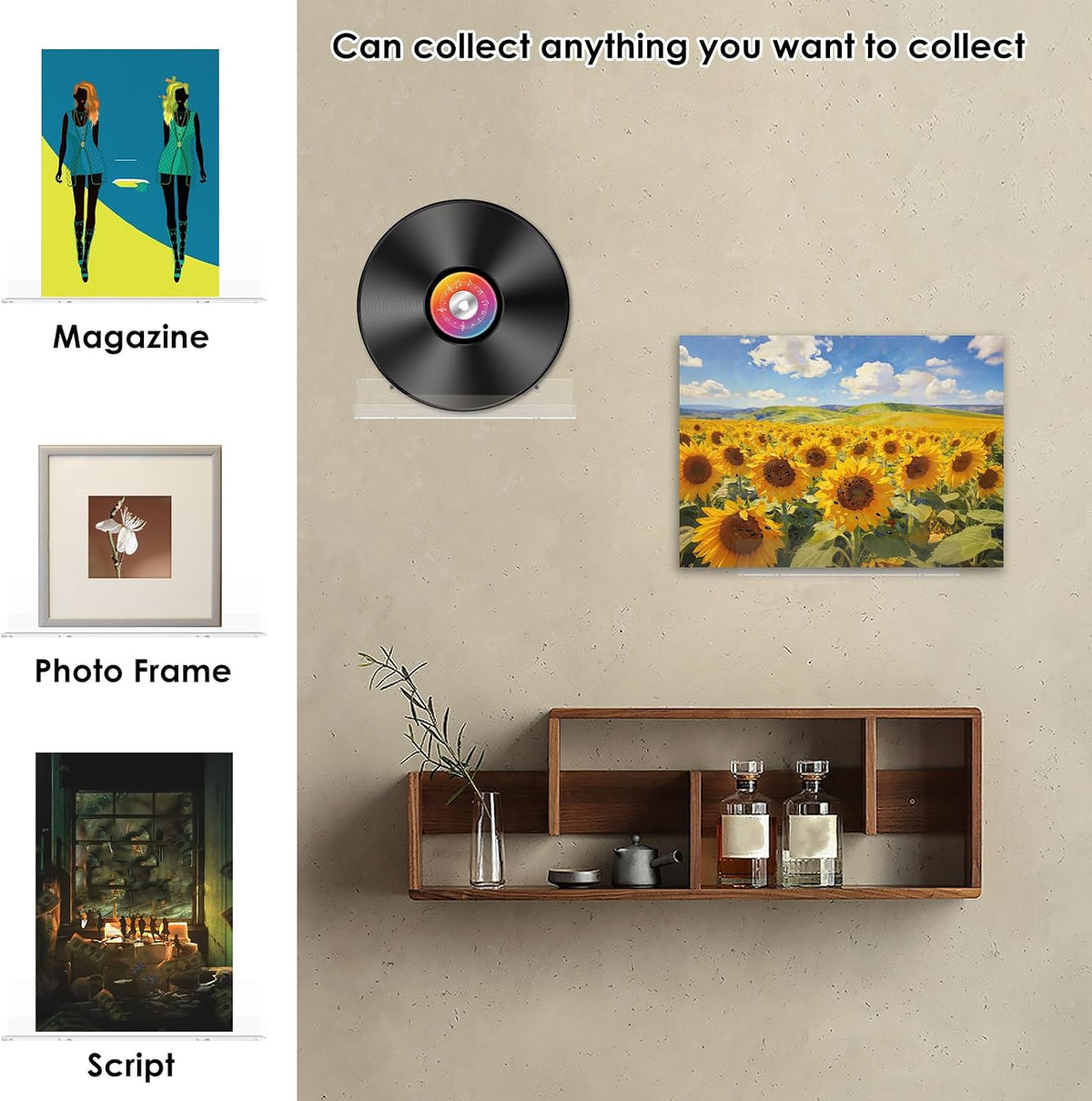 36pc 12inch Vinyl Record Wall Mount Acrylic Shelves Display Vinyl Holder Acrylic Records Wall Display Clear Floating
